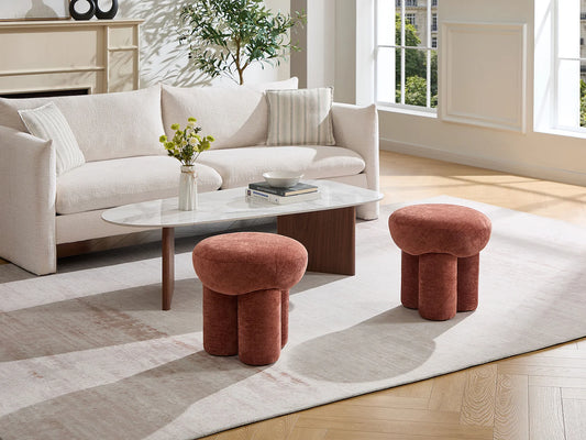 Pouf Chenille Japandi Chaleureux Terracotta - Kumboda