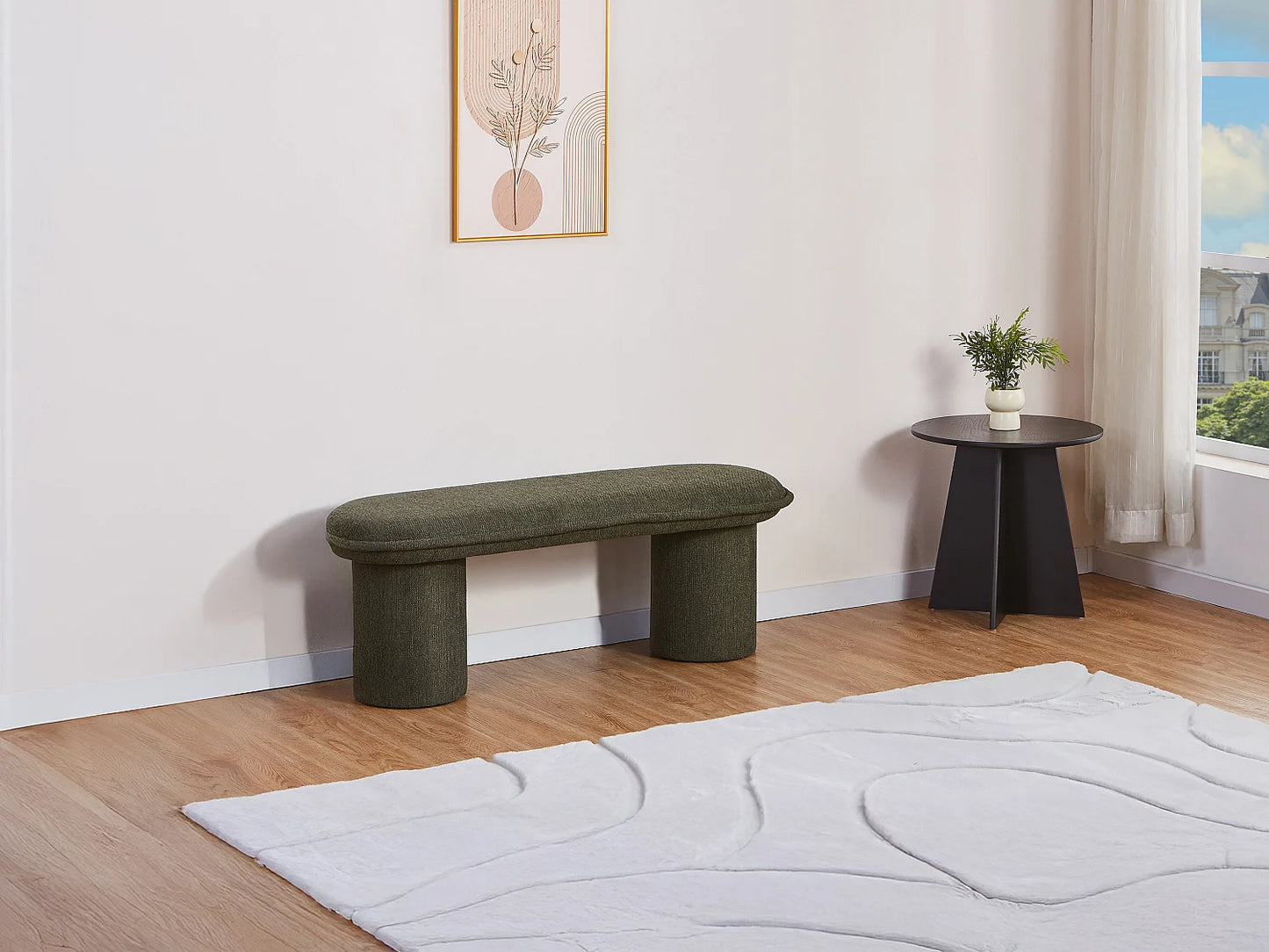 Banc Elamiu Japandi Tissu Vert - Elamiu
