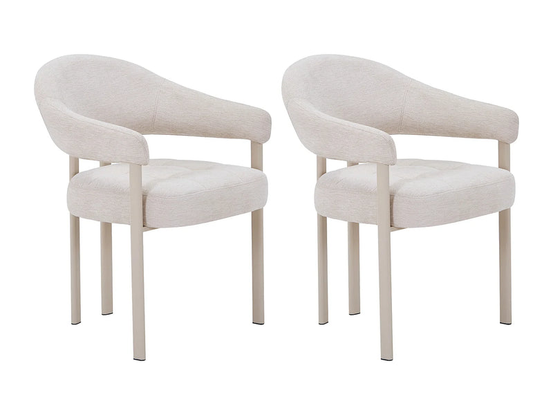 Duo Chaises Japandi Tissu Texture Beige Métal - Alorina