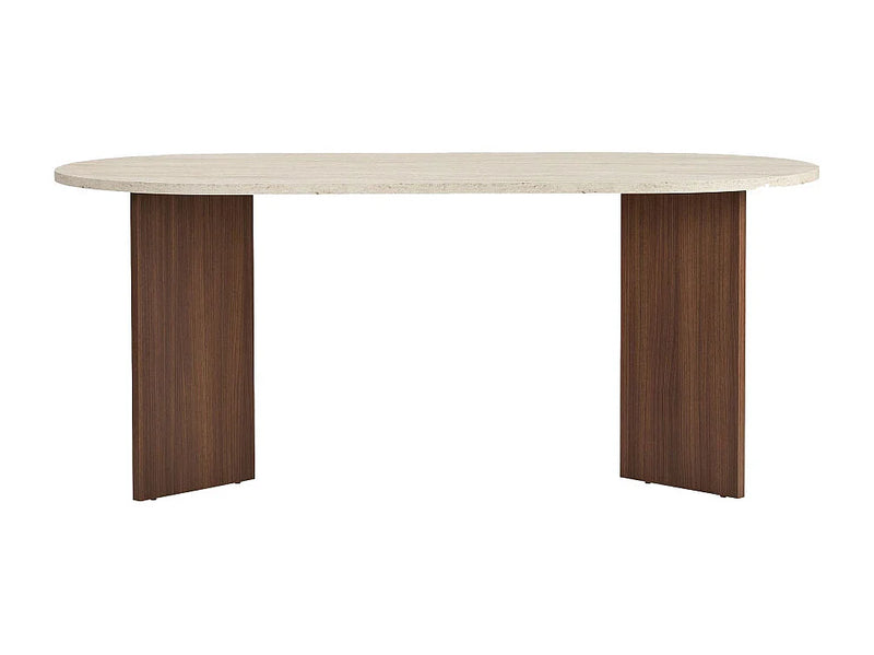 Table Ovale Japandi Bois Effet Travertin - Sam