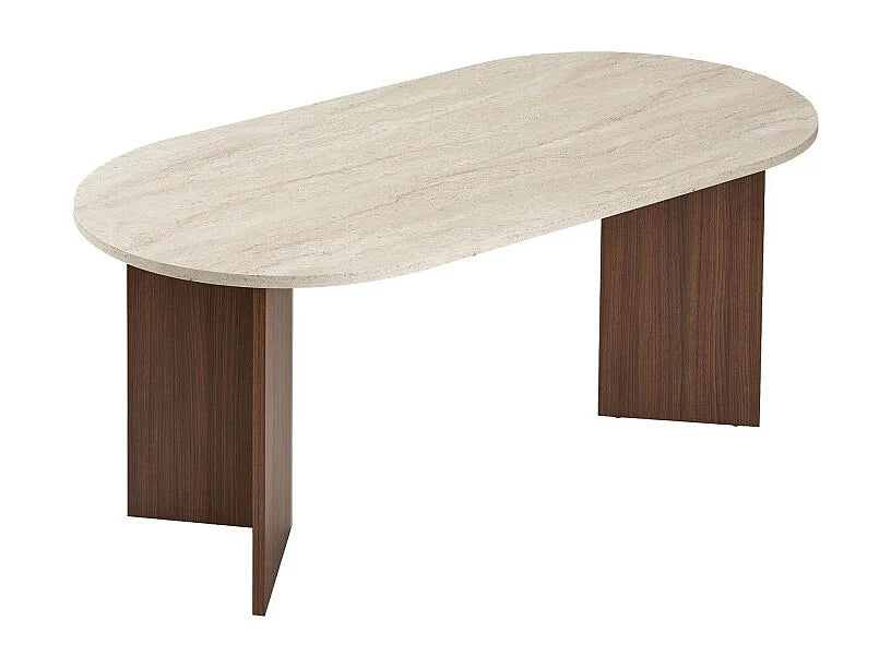 Table Ovale Japandi Bois Effet Travertin - Sam