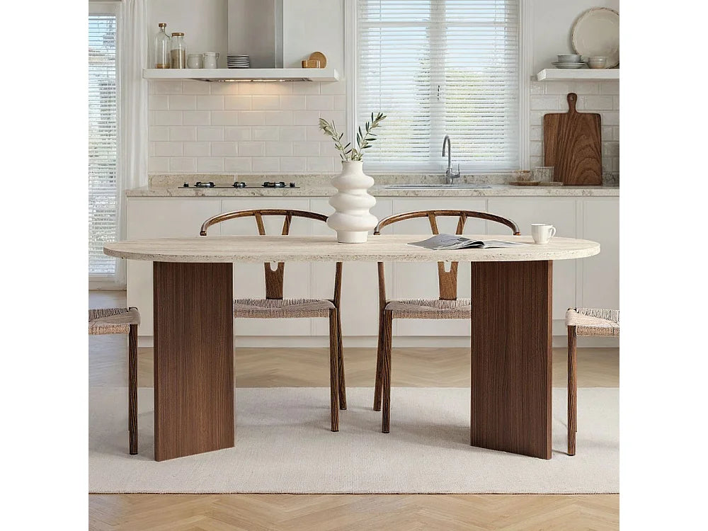 Table Ovale Japandi Bois Effet Travertin - Sam
