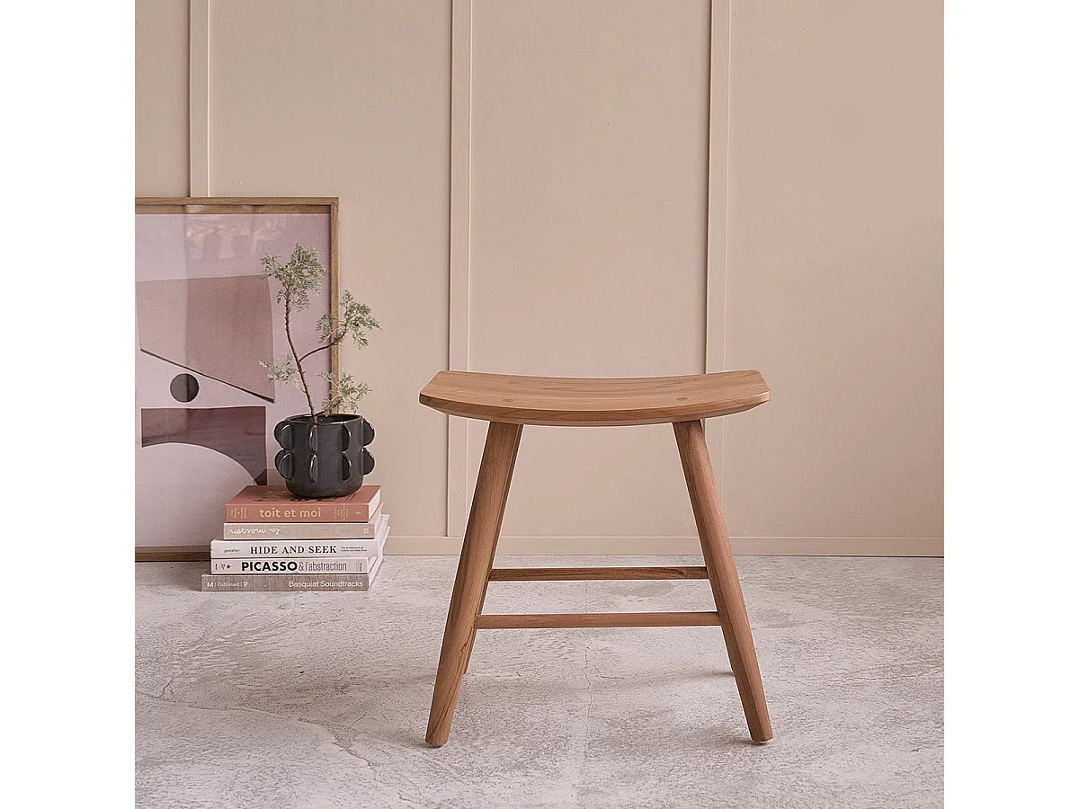 Lot 2 Tabourets Japandi Teck Massif - Teck