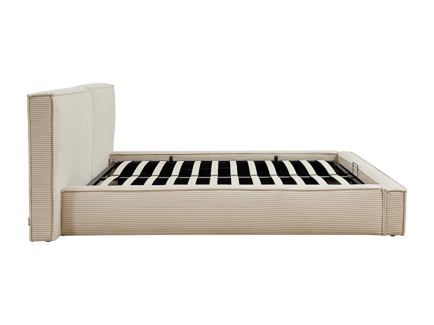 Lit Coffre Japandi Velours Côtelé Beige - Taveso