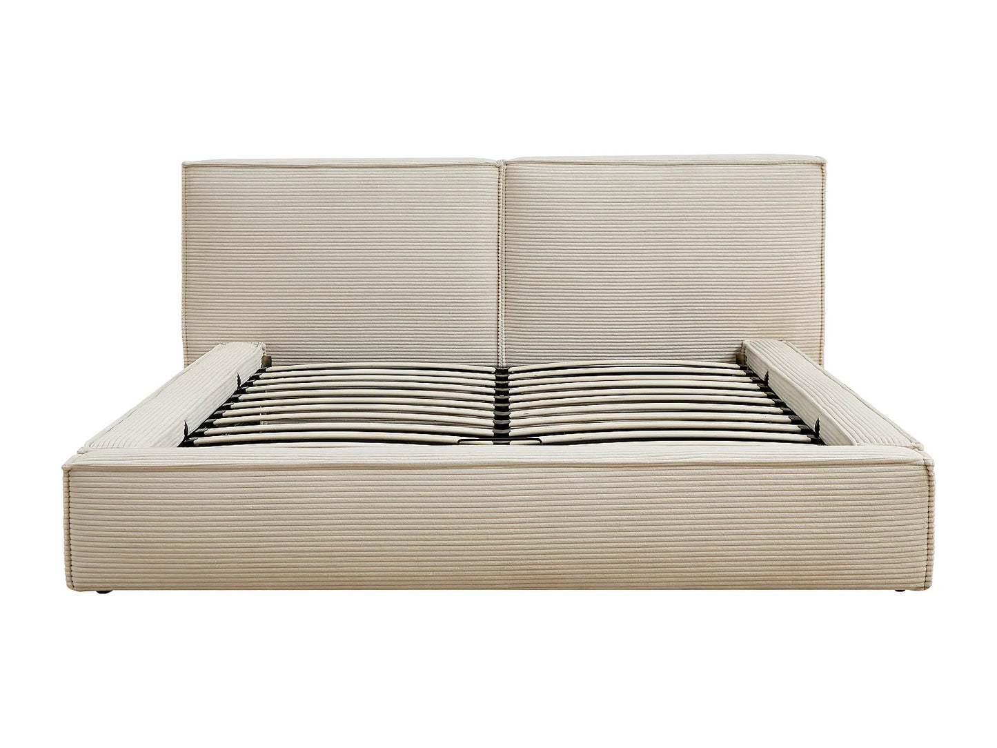 Lit Coffre Japandi Velours Côtelé Beige - Taveso