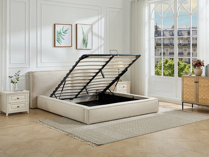 Lit Coffre Japandi Velours Côtelé Beige - Taveso