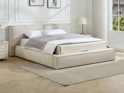 Lit Coffre Japandi Velours Côtelé Beige - Taveso