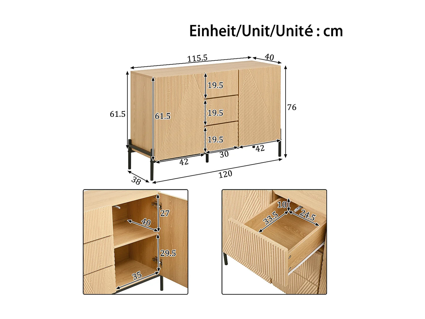 Buffet Pieds Fer Japandi Naturel - Moderne
