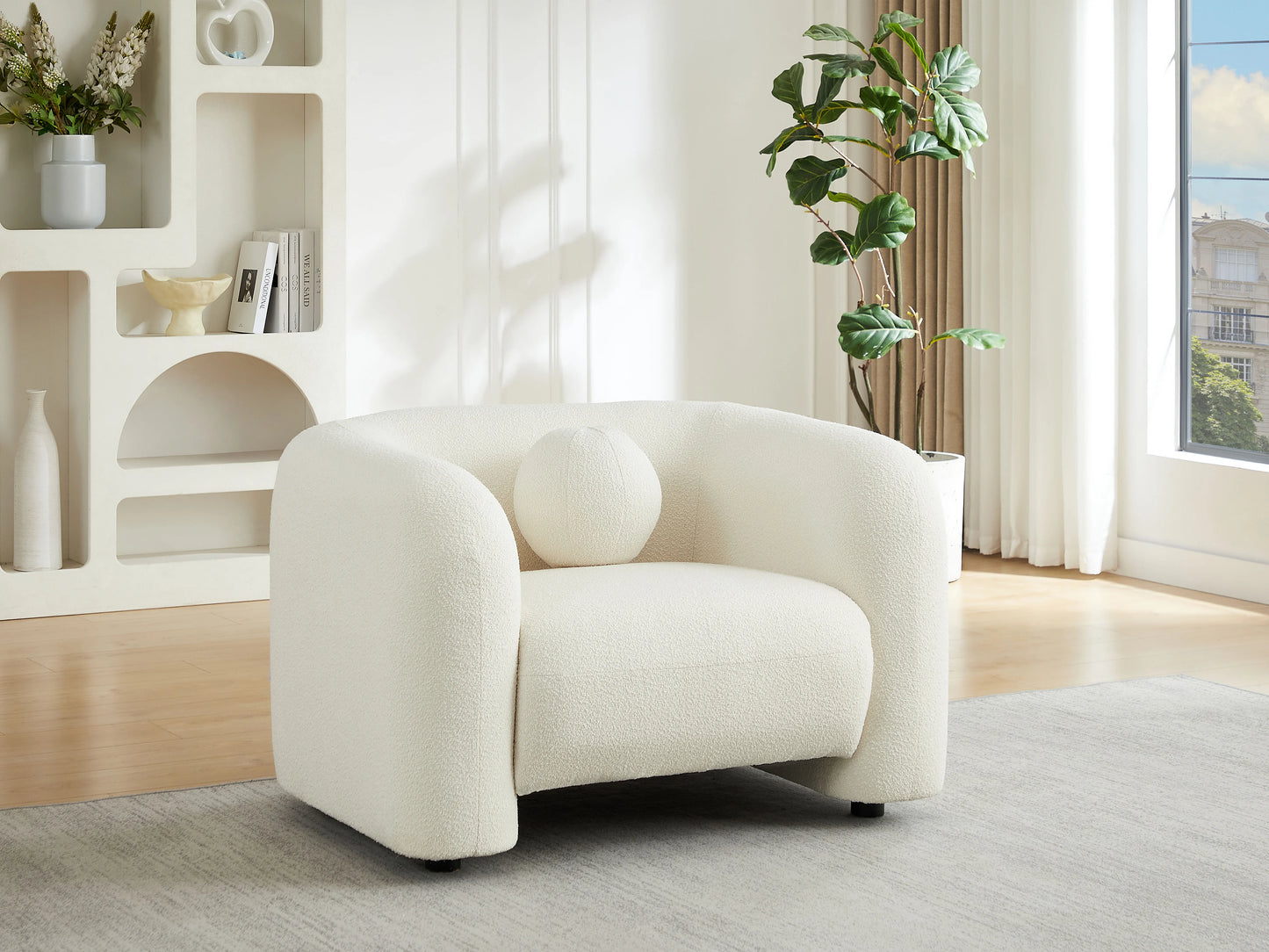 Fauteuil Japandi Bouclette Blanc Ivoire - Ovotas