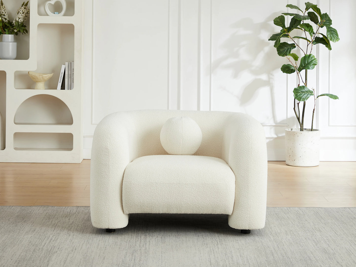 Fauteuil Japandi Bouclette Blanc Ivoire - Ovotas