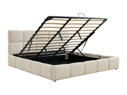 Lit Coffre Japandi Tissu Bouclette Beige - Diludo