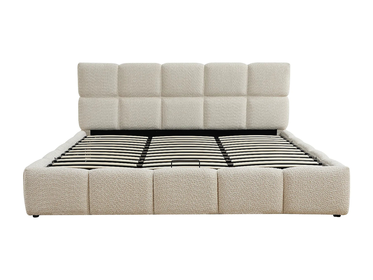 Lit Coffre Japandi Tissu Bouclette Beige - Diludo