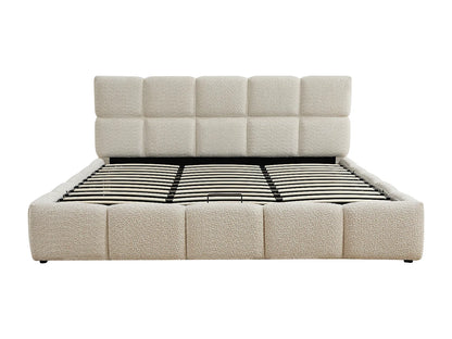Lit Coffre Japandi Tissu Bouclette Beige - Diludo