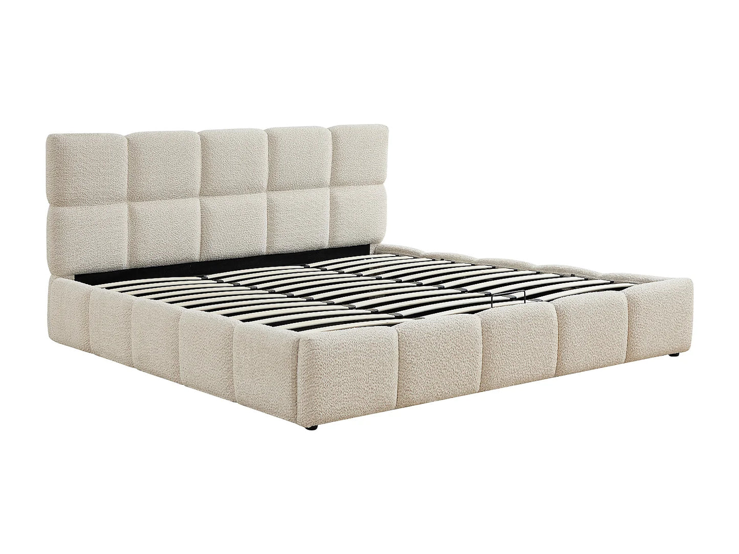 Lit Coffre Japandi Tissu Bouclette Beige - Diludo