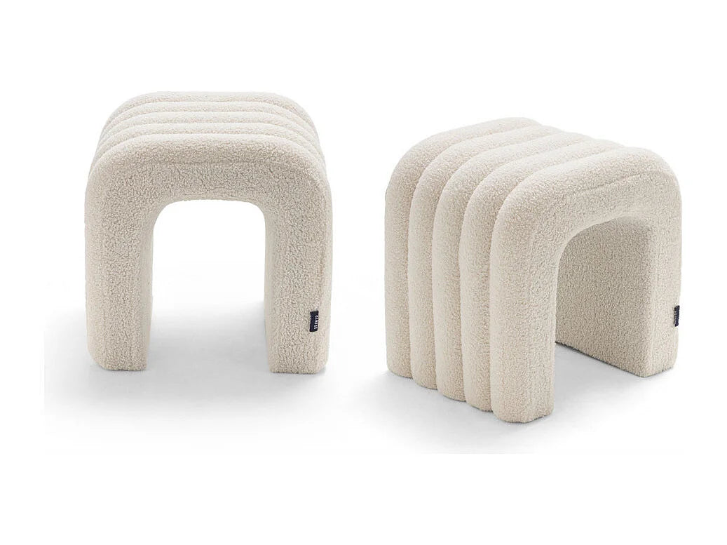 Lot 2 Tabourets Japandi Bouclette Blanc - Mui