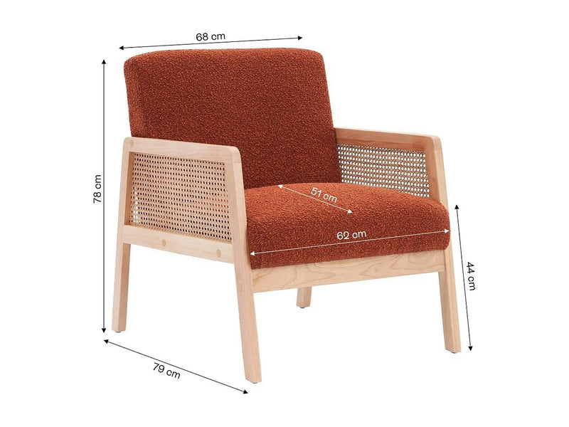 Fauteuil Japandi Cannage Et Bouclette Rouille - Mani