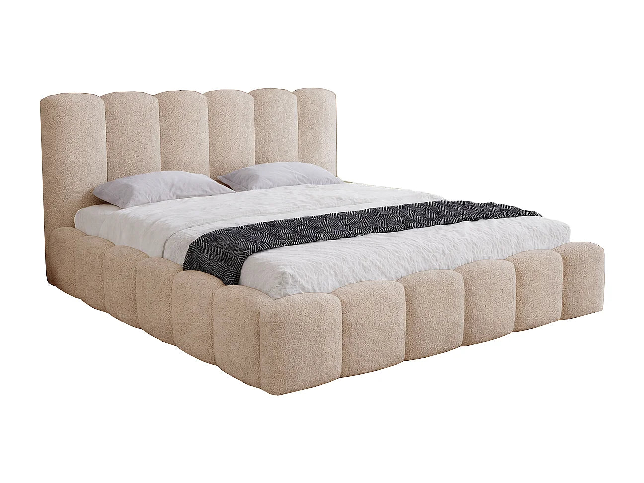 Lit Adulte Japandi Boucle Beige Rangement - Florent
