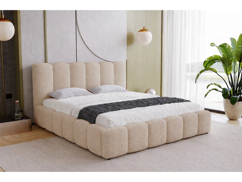 Lit Adulte Japandi Boucle Beige Rangement - Florent