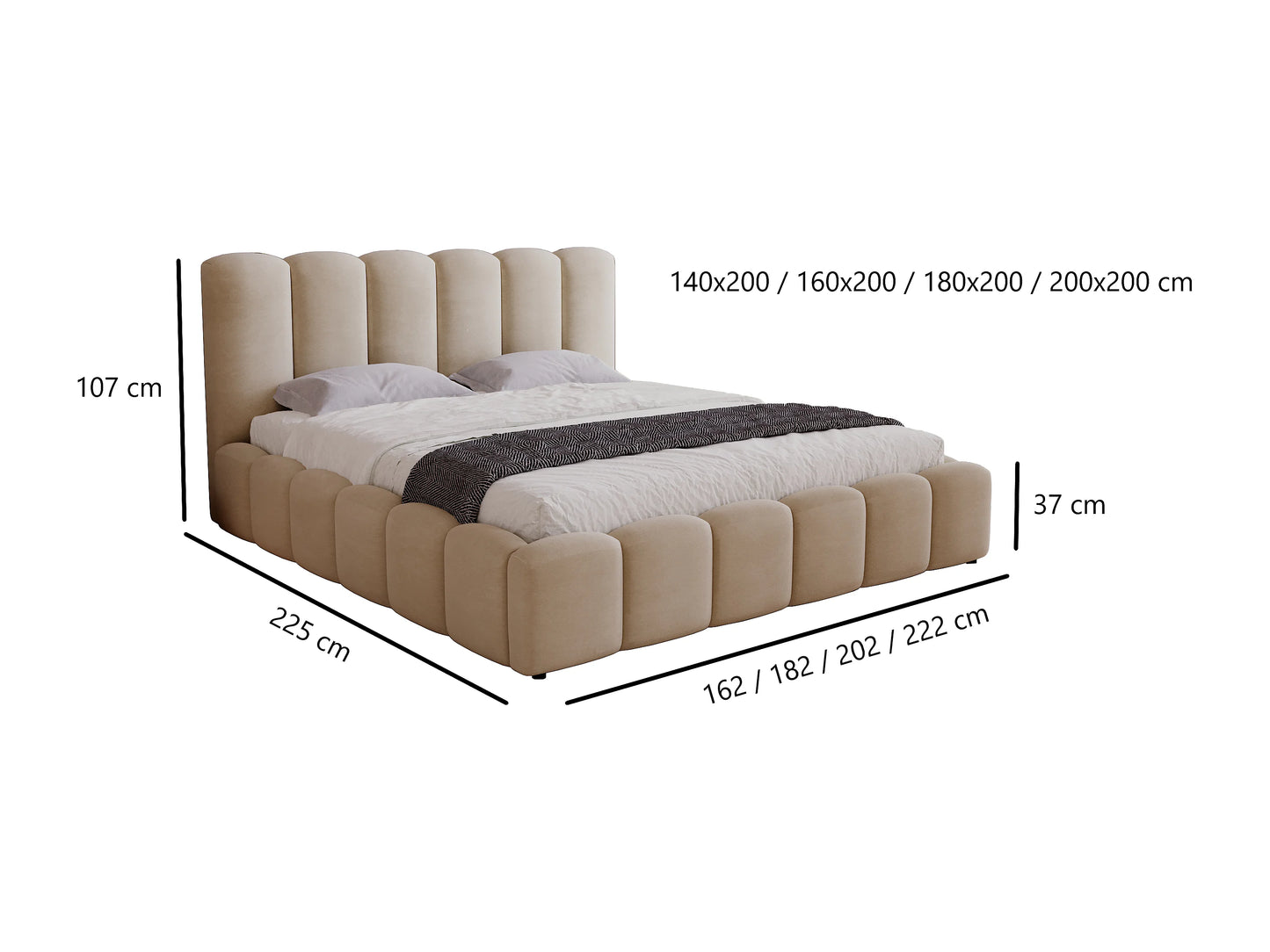 Lit Adulte Japandi Boucle Beige Rangement - Florent