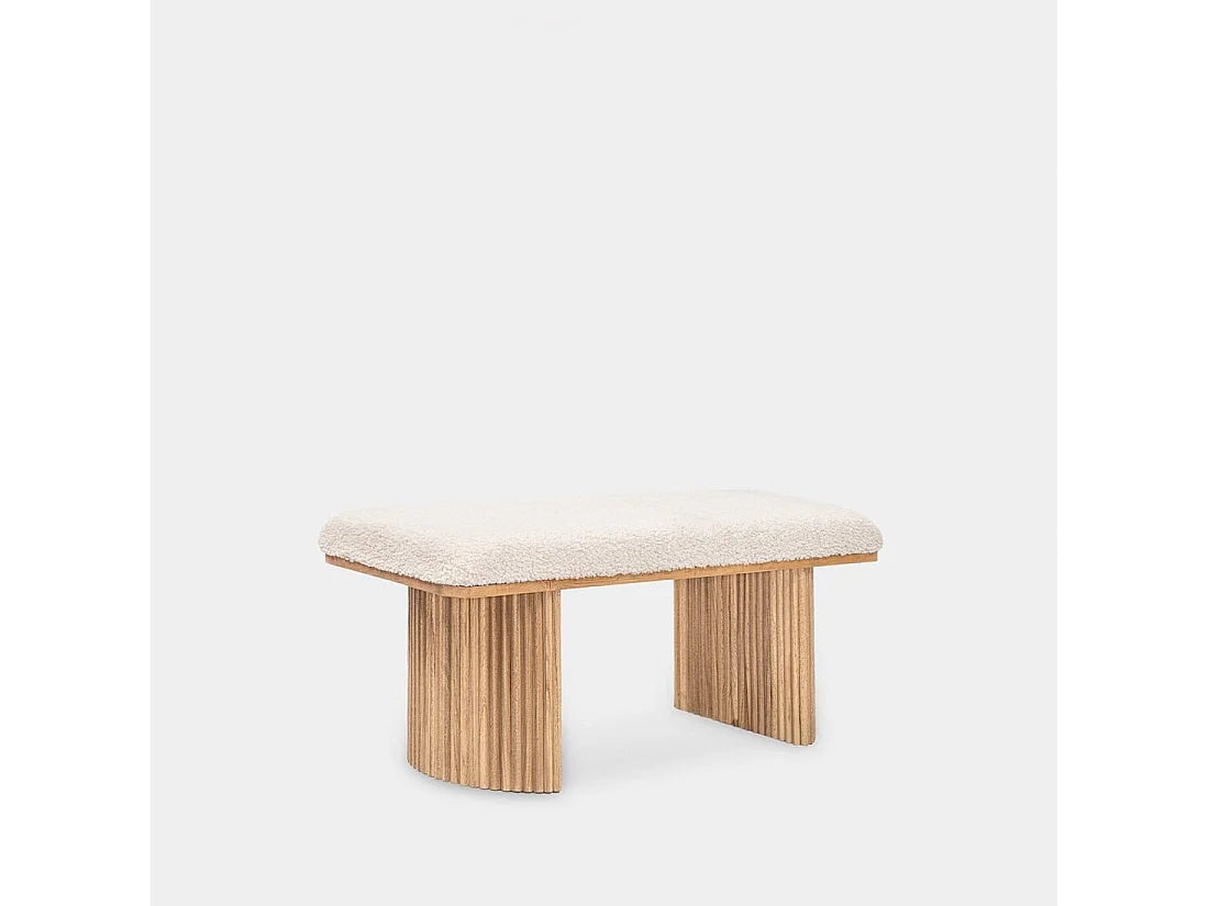 Banc Japandi Bois Massif & Bouclette Blanche – Nomi