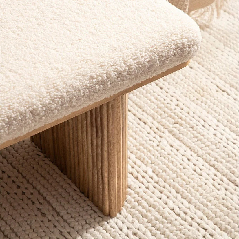 Banc Japandi Bois Massif & Bouclette Blanche – Nomi