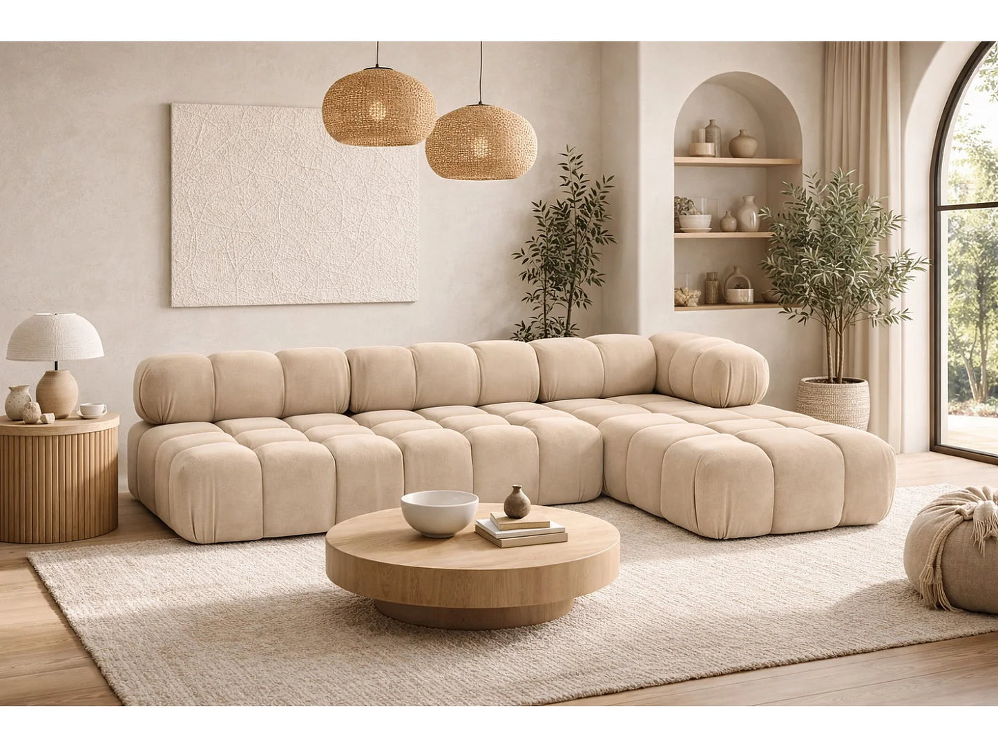 Canapé Japandi Modulaire Velours Beige - Selia