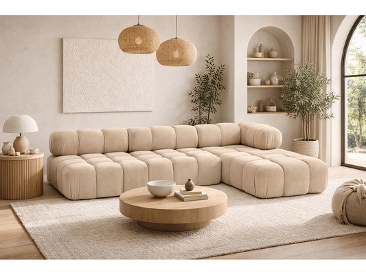 Canapé Japandi Modulaire Velours Beige - Selia