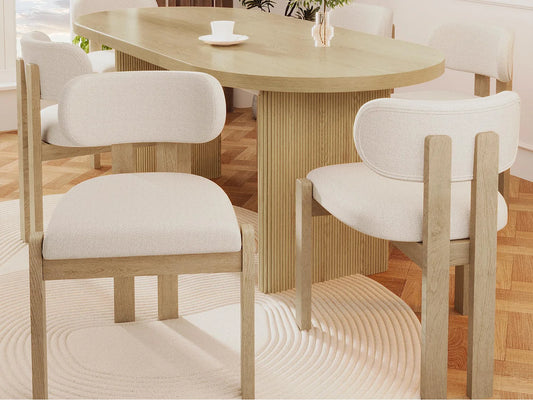 Lot 6 Chaises Japandi Moderne Bouclée Naturel - Massif