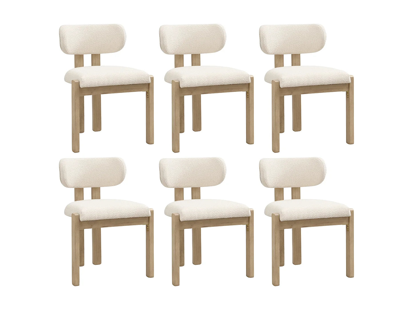 Lot 6 Chaises Japandi Moderne Bouclée Naturel - Massif