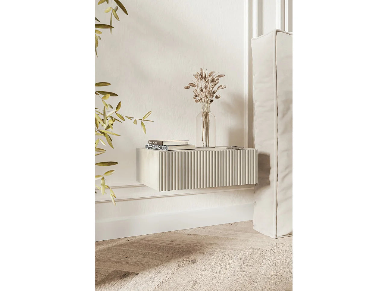 Chevet Suspendu Japandi Design Grège - Veldio