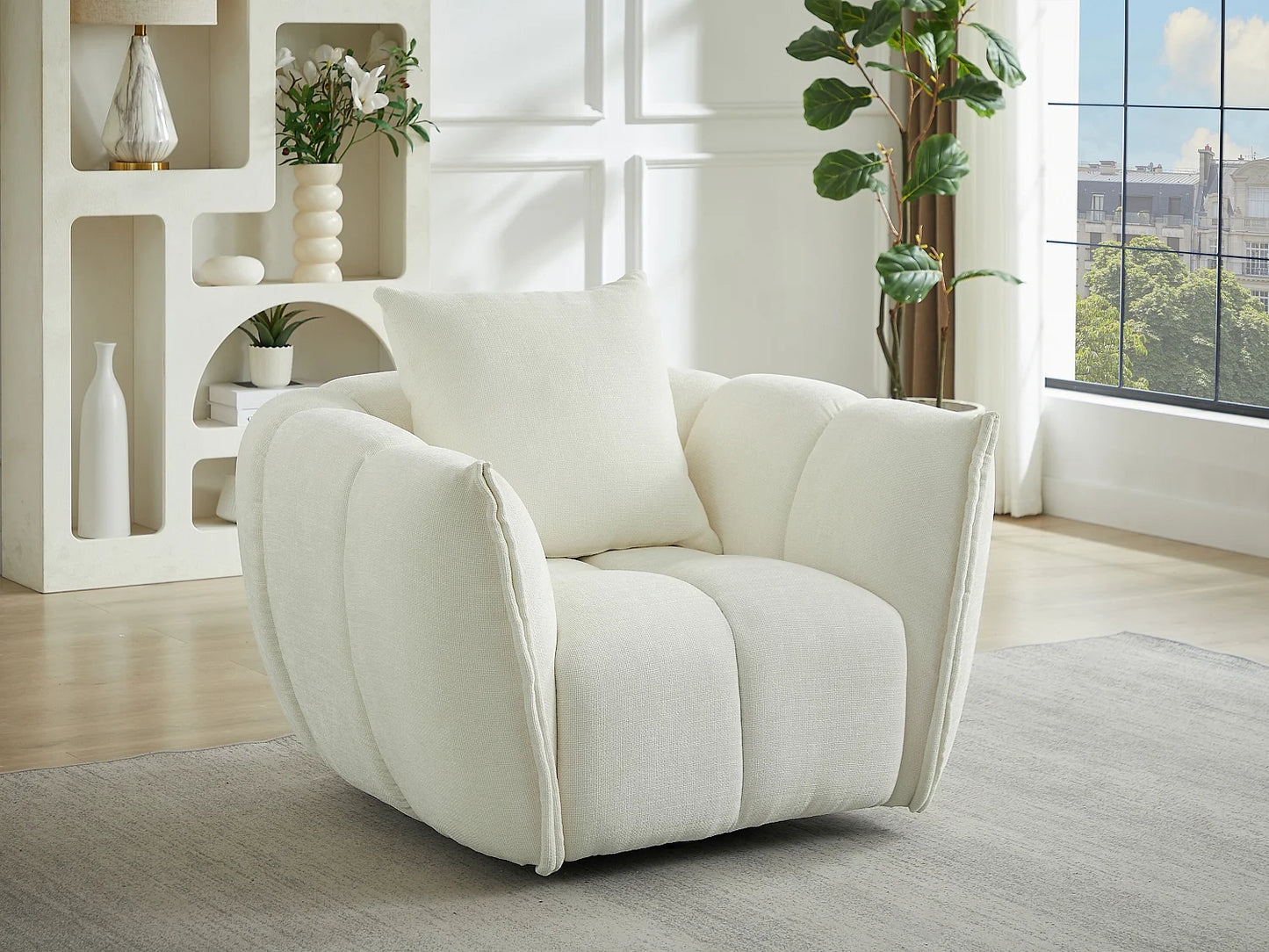 Fauteuil Japandi Pivotant Texturé Beige - Gonolon