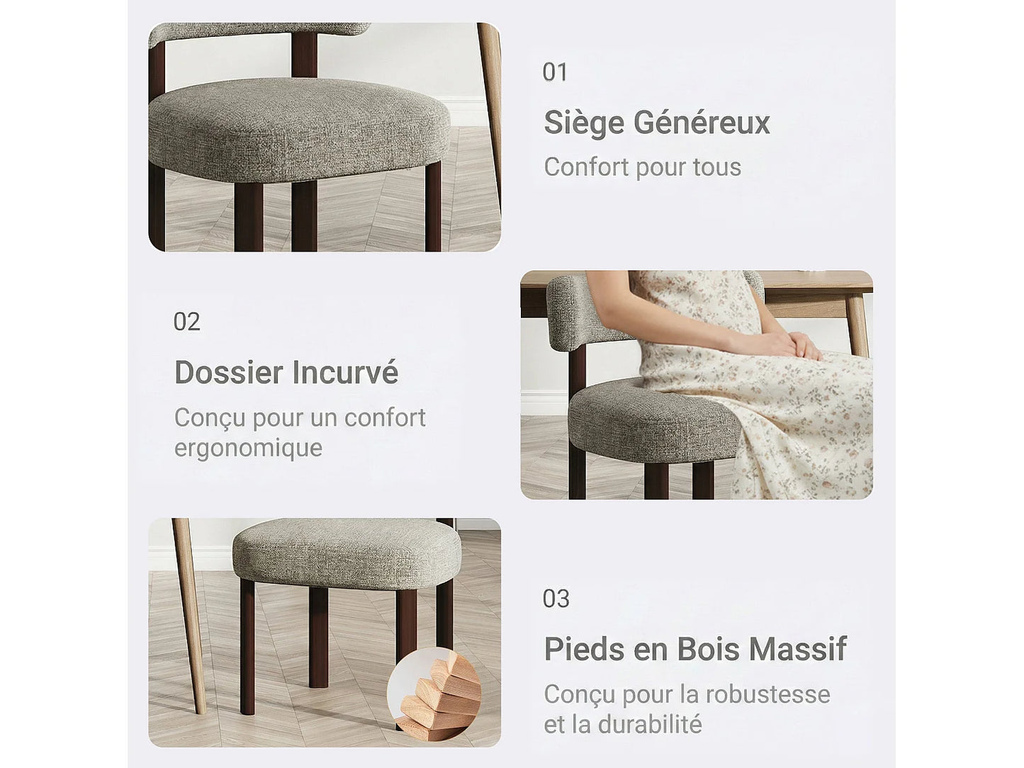 Lot 2 Chaises Japandi Épuré Bois Marron - Épuré