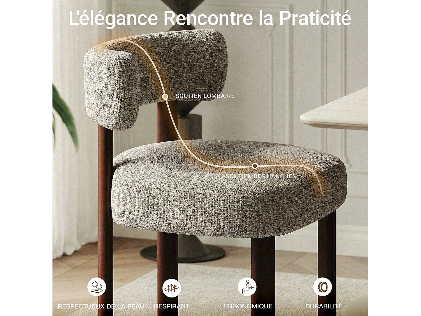Lot 2 Chaises Japandi Épuré Bois Marron - Épuré