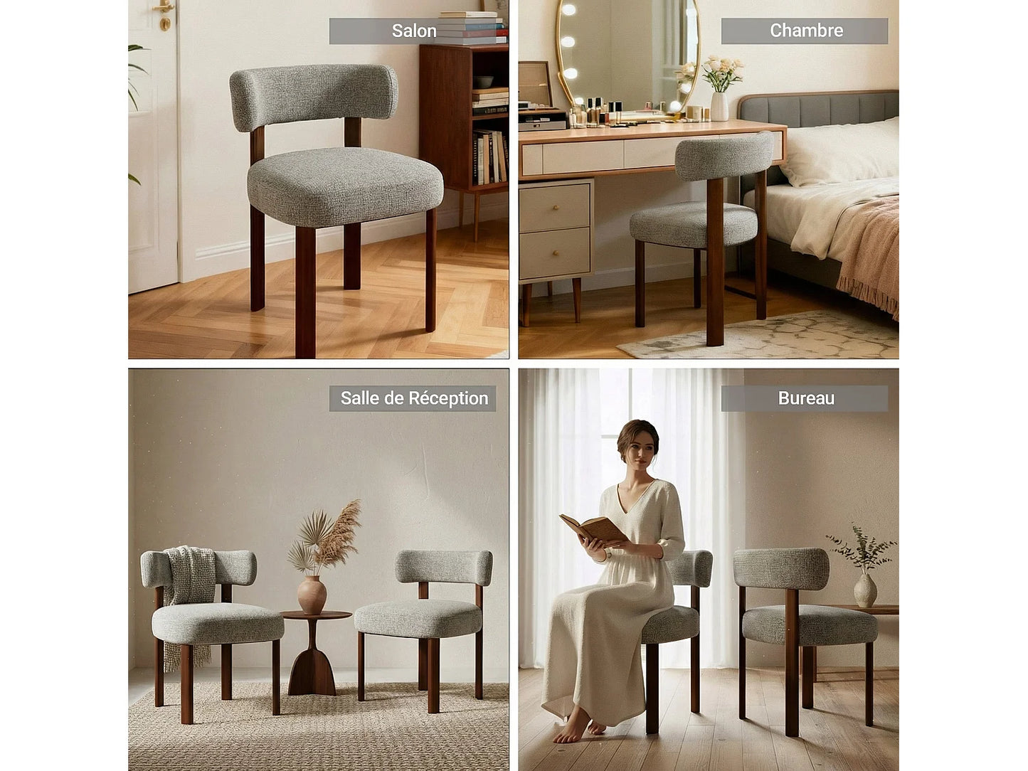 Lot 2 Chaises Japandi Épuré Bois Marron - Épuré
