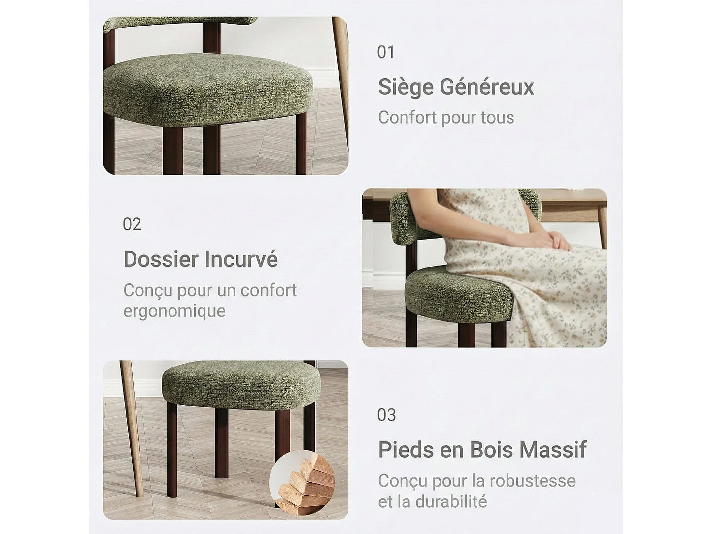 Lot 2 Chaises Japandi Épuré Bois Vert - Épuré