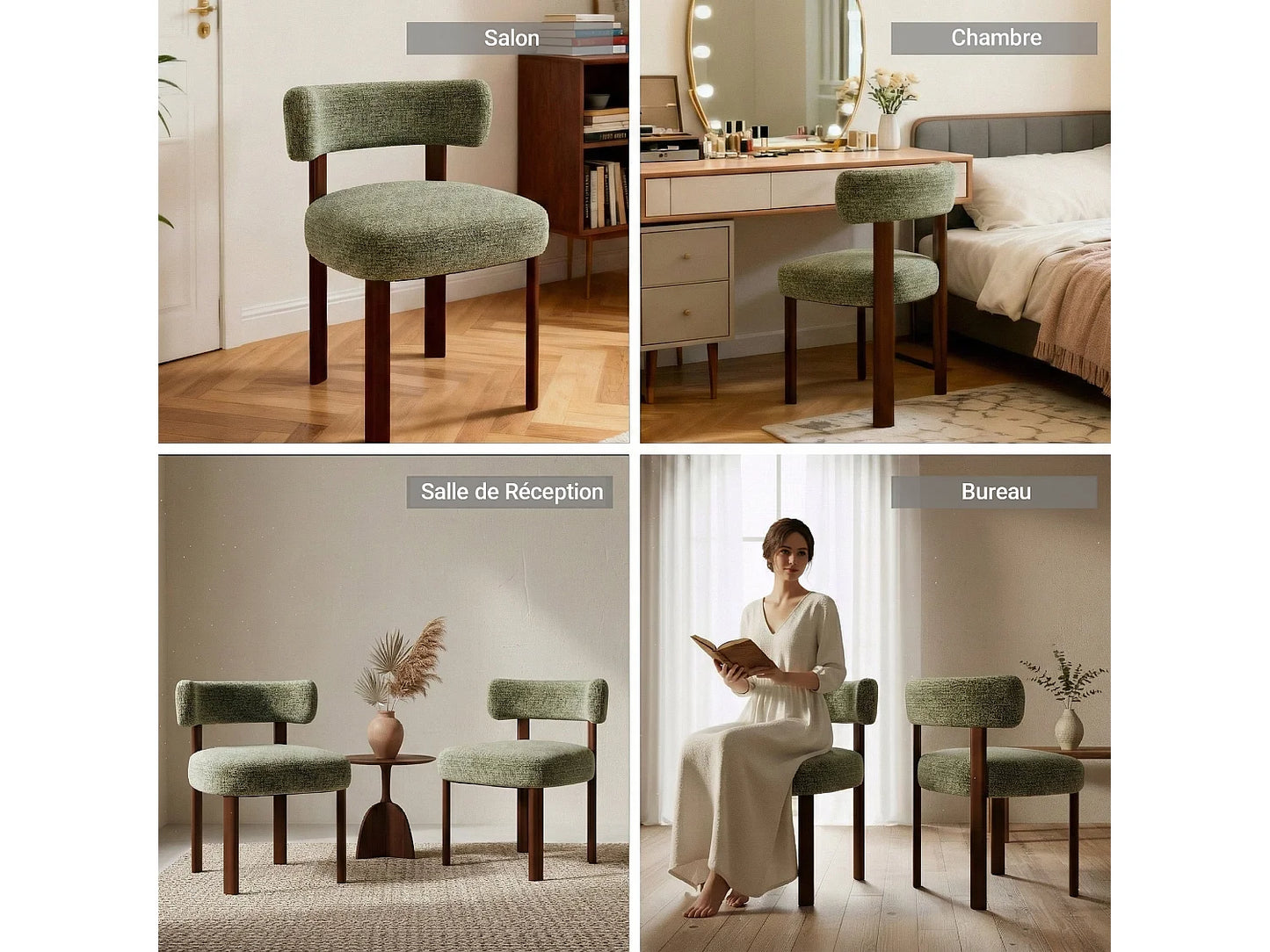 Lot 2 Chaises Japandi Épuré Bois Vert - Épuré