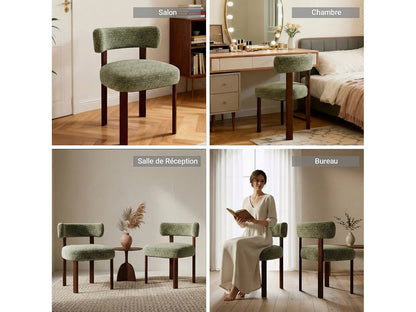 Lot 2 Chaises Japandi Épuré Bois Vert - Épuré