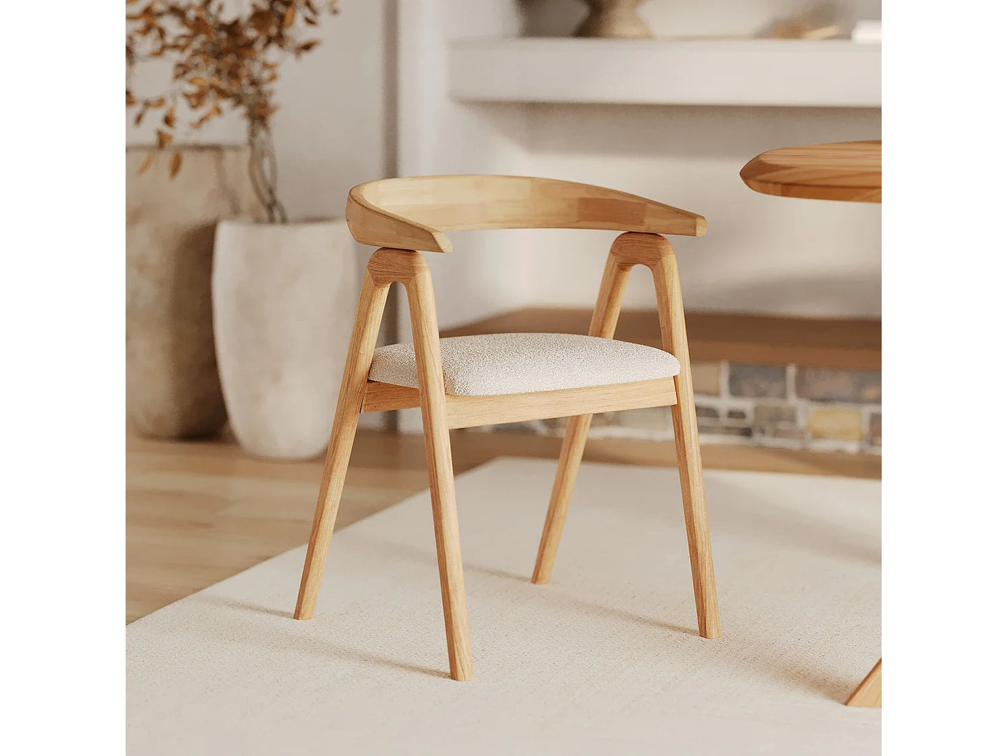 Chaise Japandi Hévéa Et Boucle Crème - Hawa