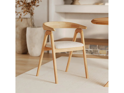 Chaise Japandi Hévéa Et Boucle Crème - Hawa