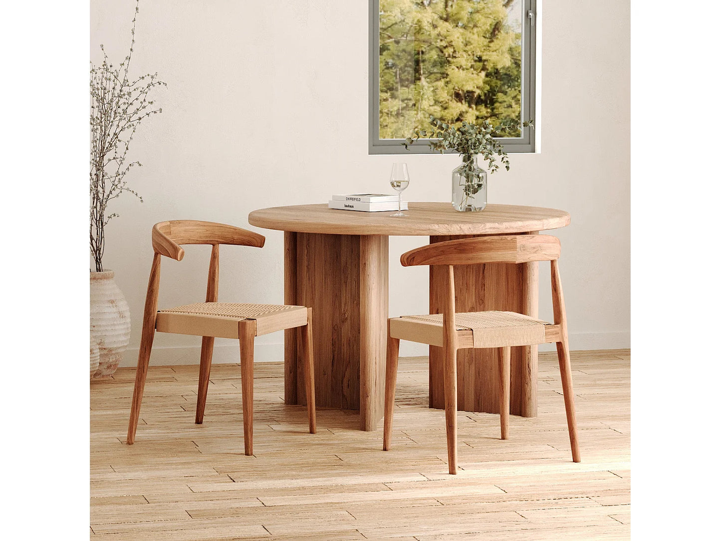 Lot 2 Chaises Japandi Teck Et Cordage - Alia