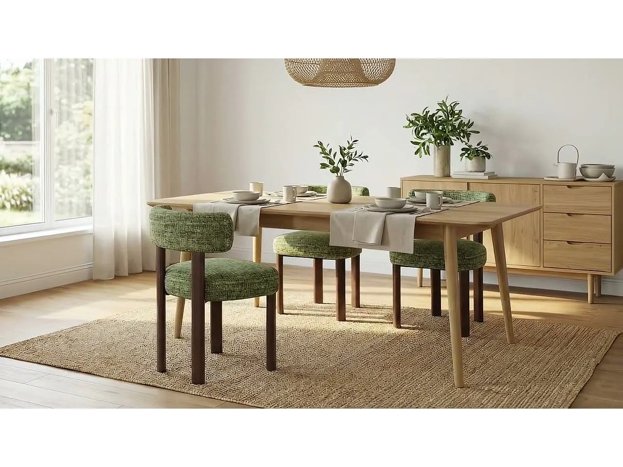 Lot 2 Chaises Japandi Épuré Bois Vert - Épuré