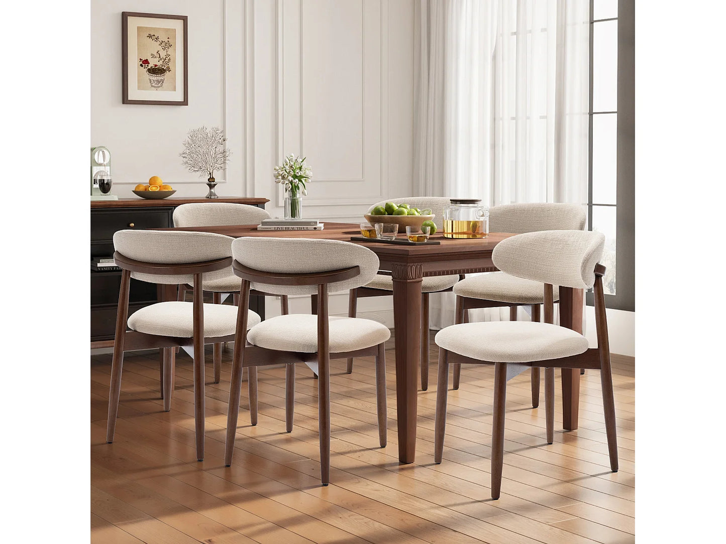 Lot De 6 Chaises Japandi Dossier Incurvé Beige - Smartue