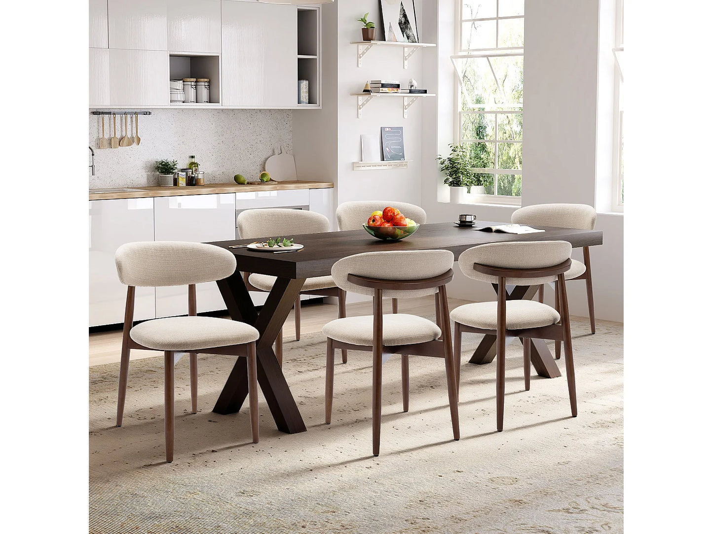 Lot De 6 Chaises Japandi Dossier Incurvé Beige - Smartue