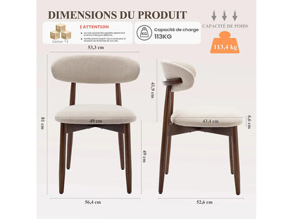 Lot De 6 Chaises Japandi Dossier Incurvé Beige - Smartue