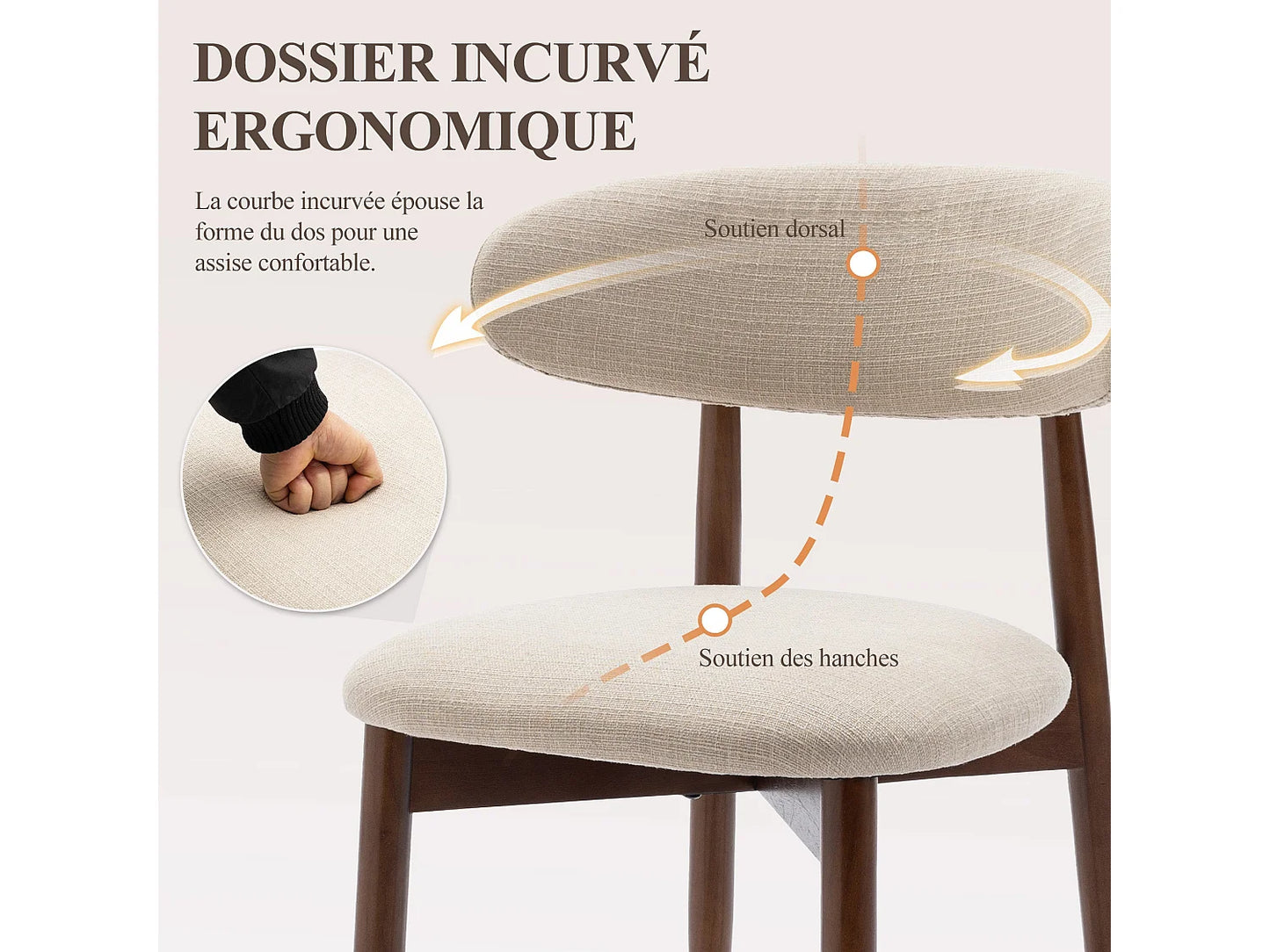 Lot De 6 Chaises Japandi Dossier Incurvé Beige - Smartue