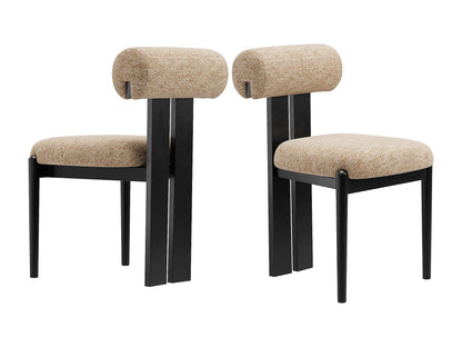Lot 2 Chaises Japandi Bois Noir Et Camel - Cylindrique