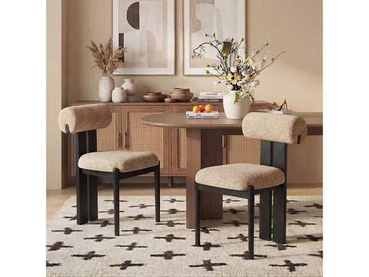 Lot 2 Chaises Japandi Bois Noir Et Camel - Cylindrique