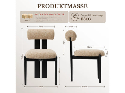 Lot 2 Chaises Japandi Bois Noir Et Camel - Cylindrique