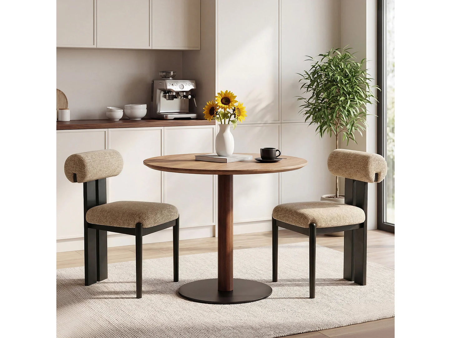 Lot 2 Chaises Japandi Bois Noir Et Camel - Cylindrique