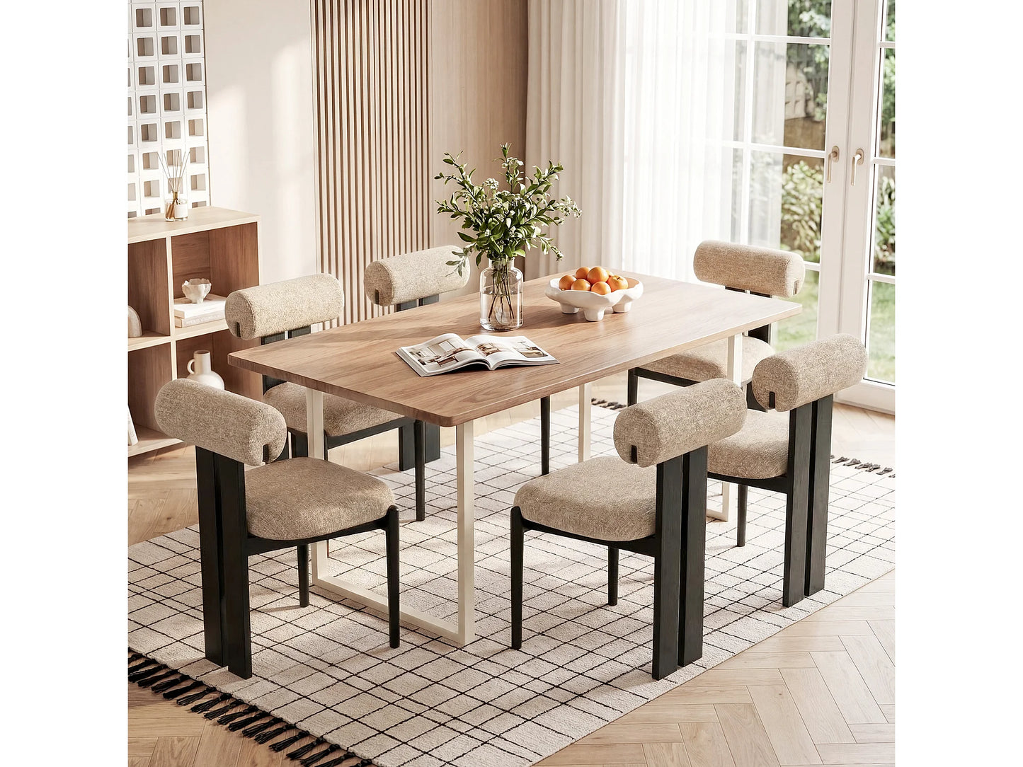Lot 2 Chaises Japandi Bois Noir Et Camel - Cylindrique